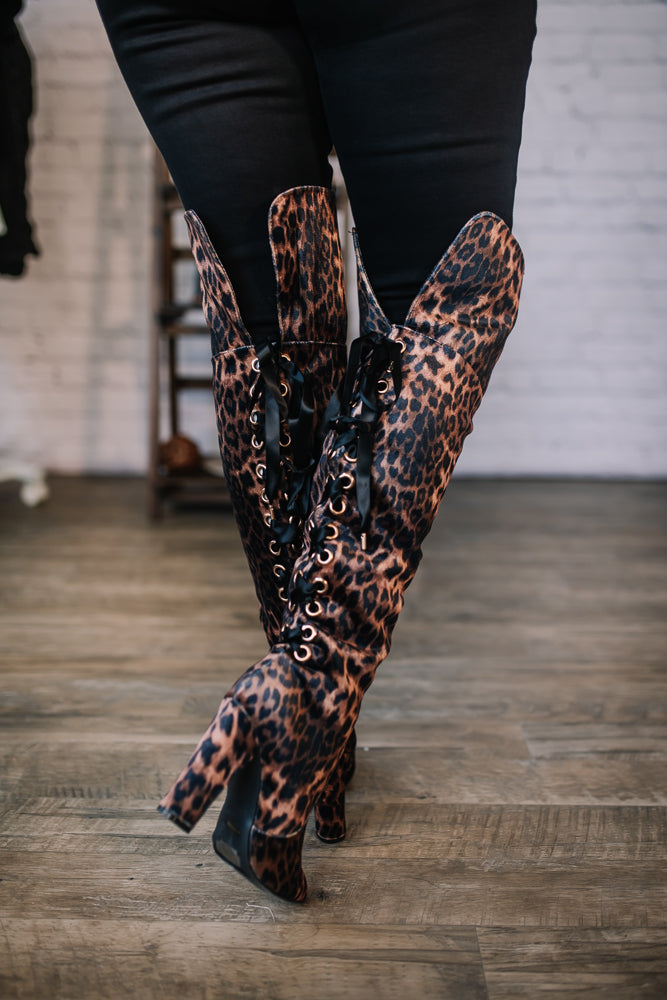 Best of the Best Leopard Velvet Knee High Boot